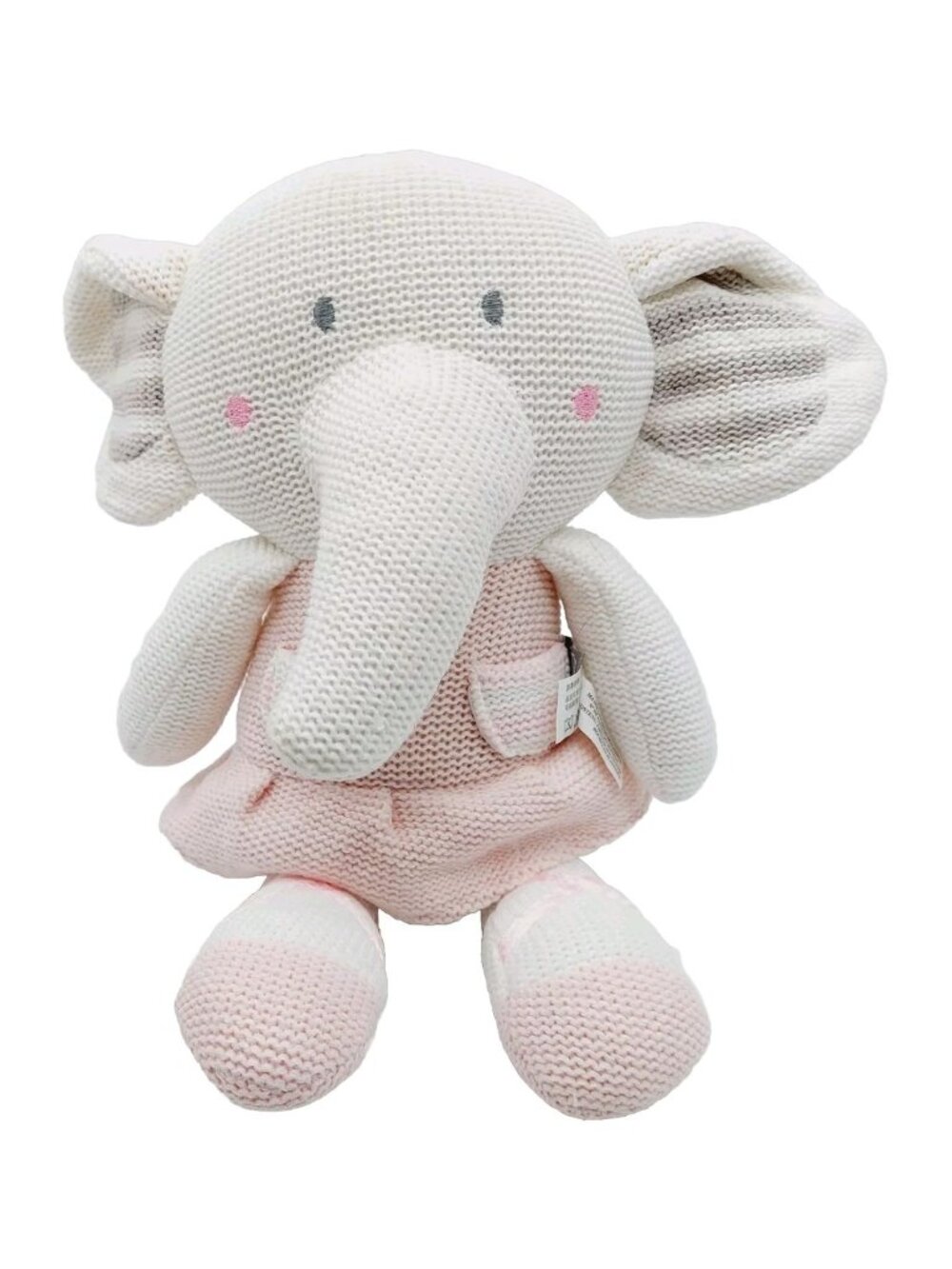 Living Textiles Baby Amelia Elephant Pink Gray White Plush Crochet Knit Toy 14"